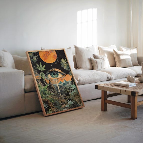 Psychedelic Jungle Eye Collage Screen Print Neon Vibrant Colors Dreamy Vibe Surreal Art Trippy Poster
