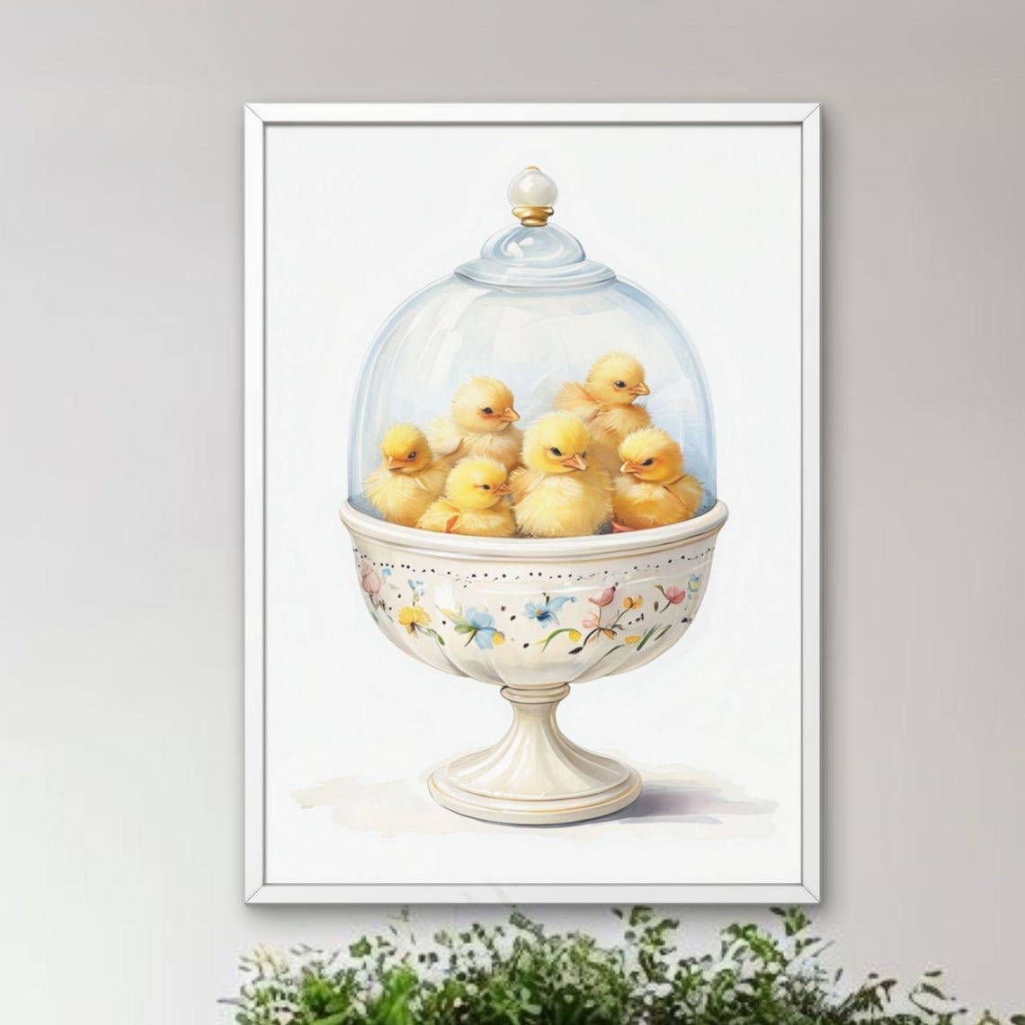Kitchen Wall Art Vintage Glass Bowl Printfantasy With Animal Illustrations Duck Rabbit Quailgoat