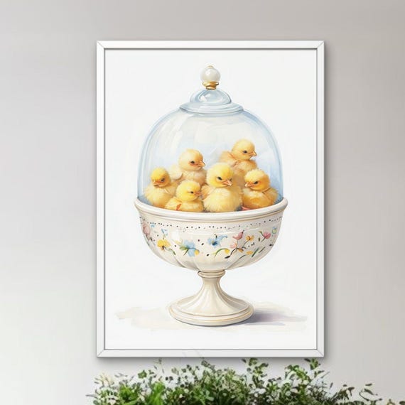 Kitchen Wall Art Vintage Glass Bowl Printfantasy With Animal Illustrations Duck Rabbit Quailgoat