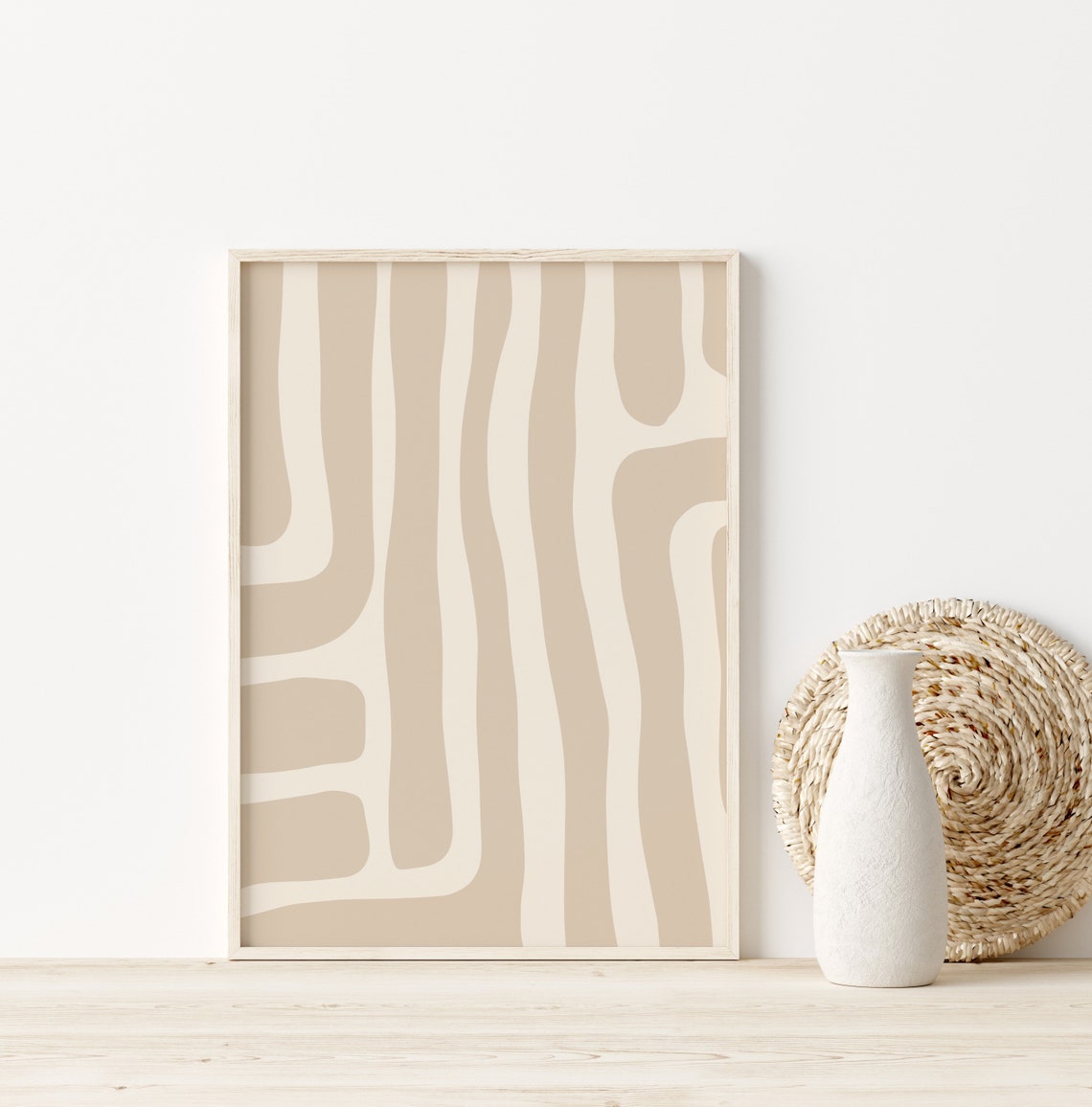 Neutral Beige Organic Wavy Lines Mid Century Modern Abstract Print - Image 3