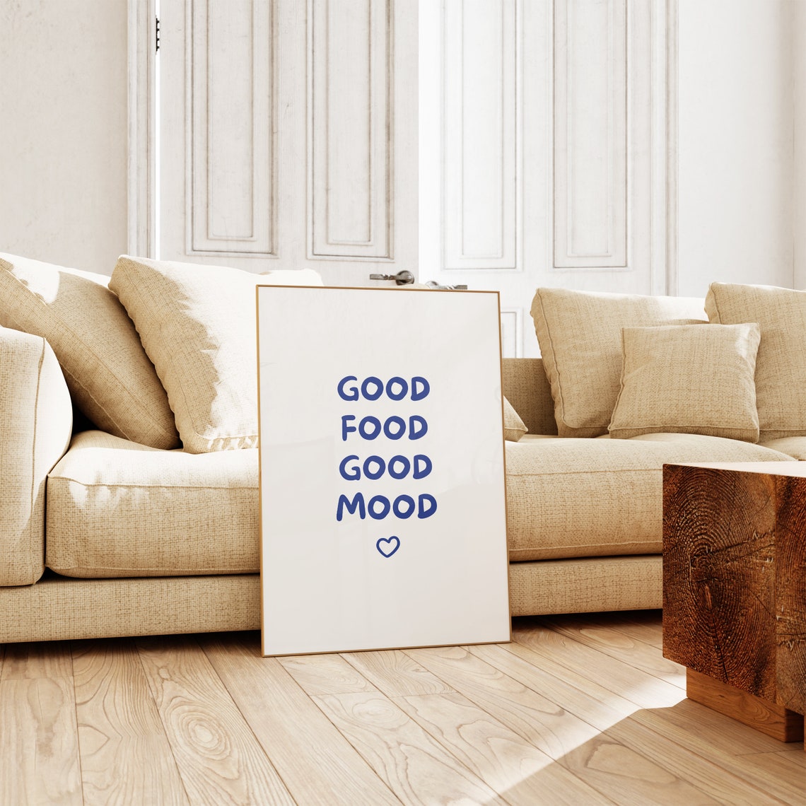 Good Food Good Mood Blue Hand Lettered Kitchen Decor Wall Poster