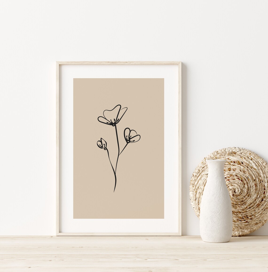 Neutral Beige Flower Line Art Print For Japandi Living Rooms - Image 4