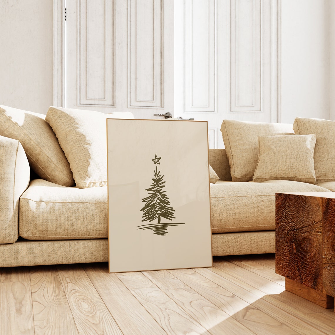 Minimalist Christmas Tree Line Art Neutral Holiday Winter Poster - Image 2