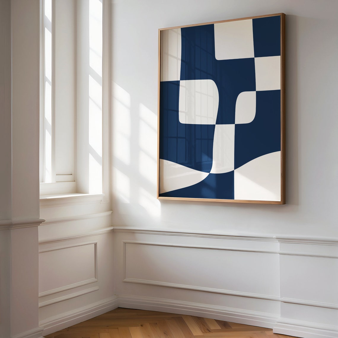 Navy Blue White Geometric Abstract Rounded Shapes Bold Art Poster - Image 3
