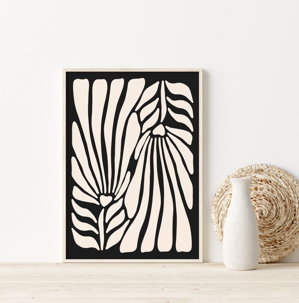 Black Cream Tropical Palm Leaves Bold Botanical Minimalist Poster - Image 4