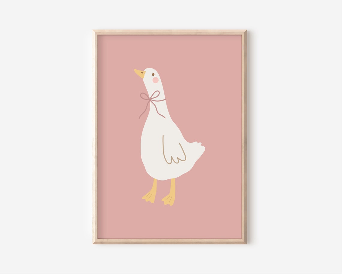 White Goose With Bow Cute Pink Girl Nursery Animal Decor Poster - Image 2