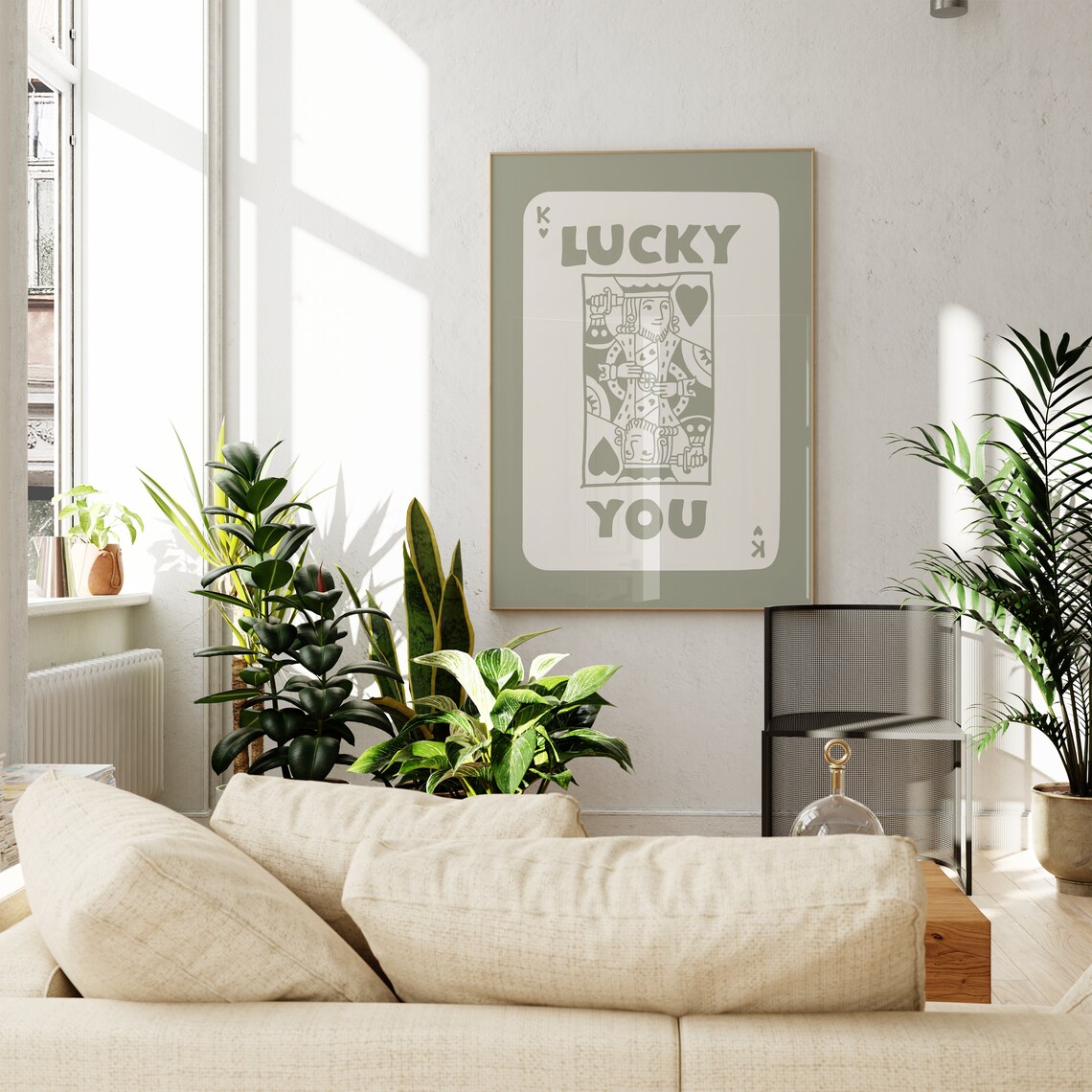 Lucky You King of Hearts Sage Green Playing Card Retro Decor Poster - Image 3