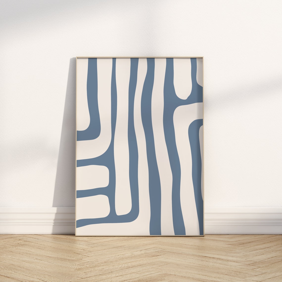 Blue Organic Wavy Lines Modern Abstract Minimalist Art Poster - Image 3