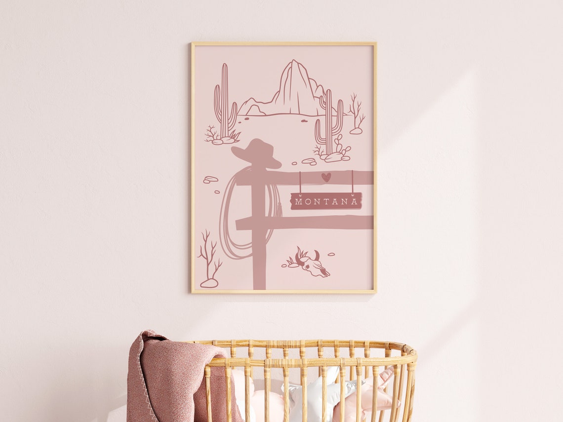 Cowgirl Nursery Print Cowgirl Western Wall Art Pink Nursery Wall Art Personalised Nursery Print Cowgirl Wall Art Wall Art - Image 3