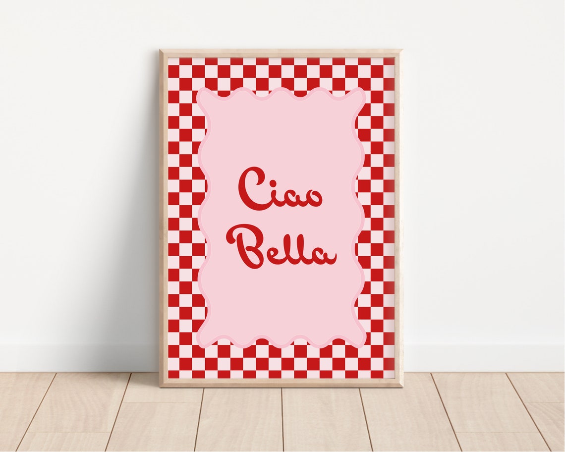 Ciao Bella Red Checkered Retro Italian Kitchen Dining Wall Poster - Image 4
