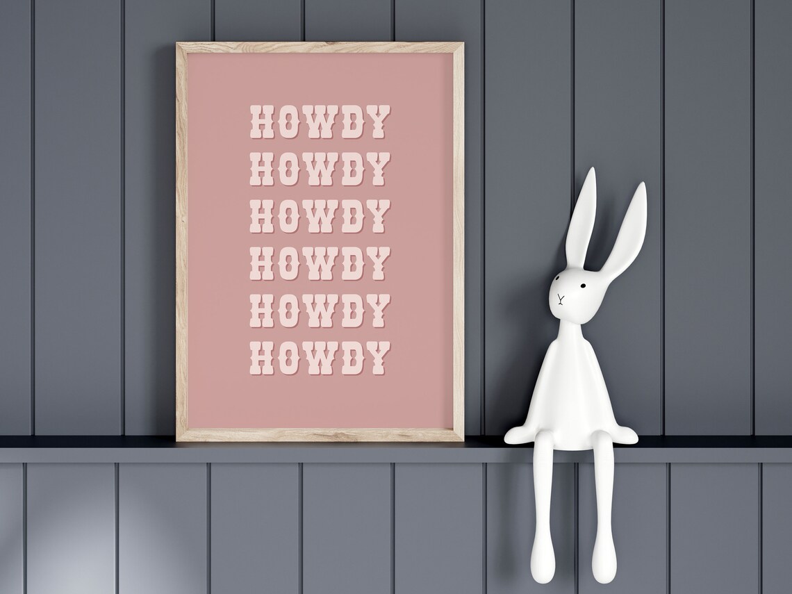 Howdy Repeated White Letters Dusty Pink Western Girls Room Poster - Image 4