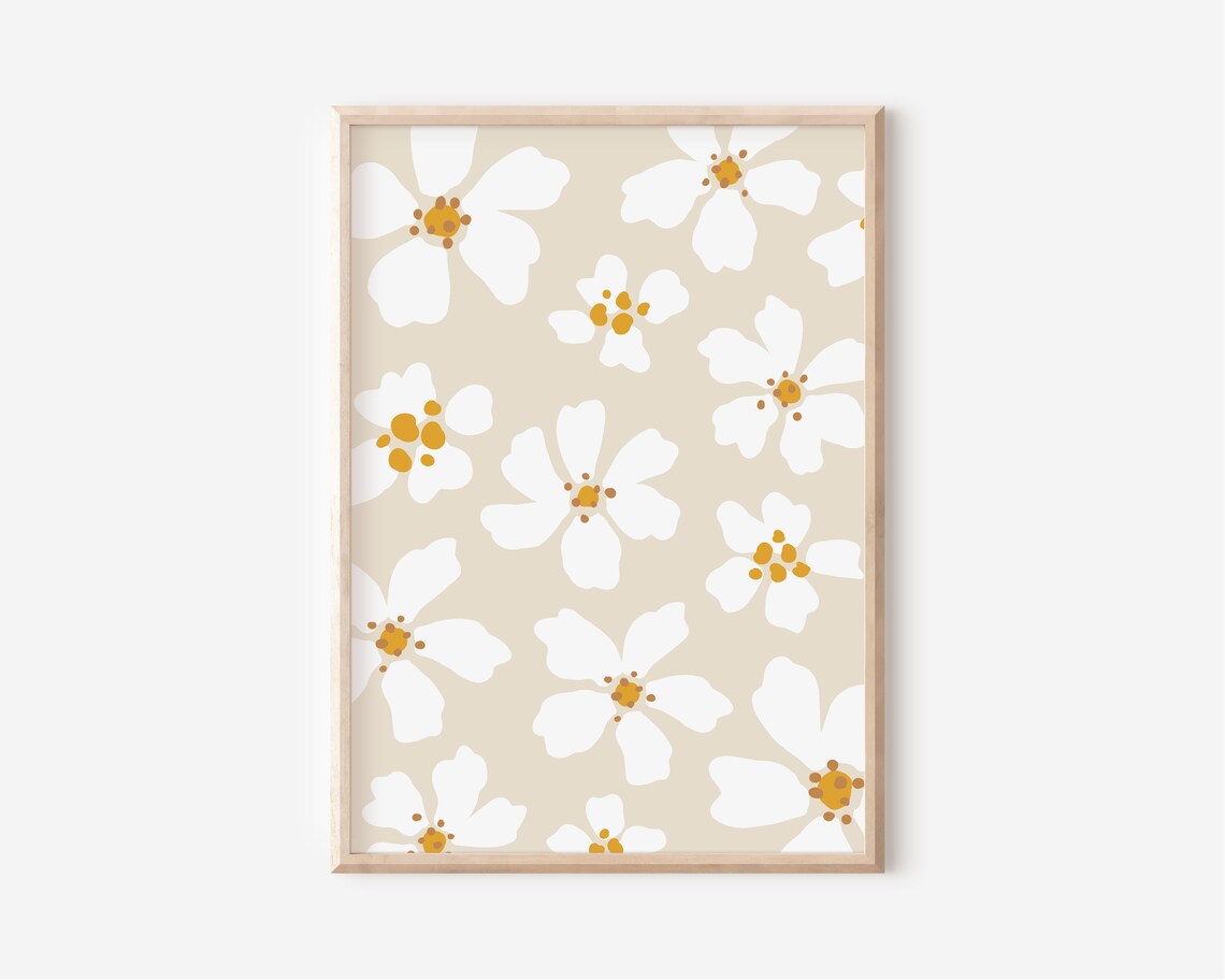 Neutral Flower Print, Beige Boho Floral Art Print - Image 5