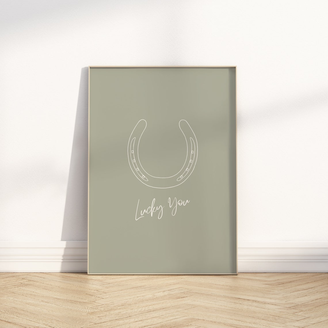 Lucky You Horseshoe Sage Green Minimalist Western Dorm Room Poster - Image 2