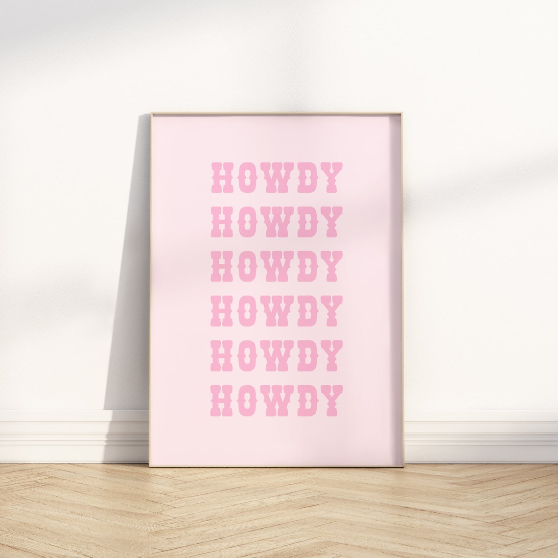 Howdy Repeat Typography Blush Pink Western Girls Room Print Decor