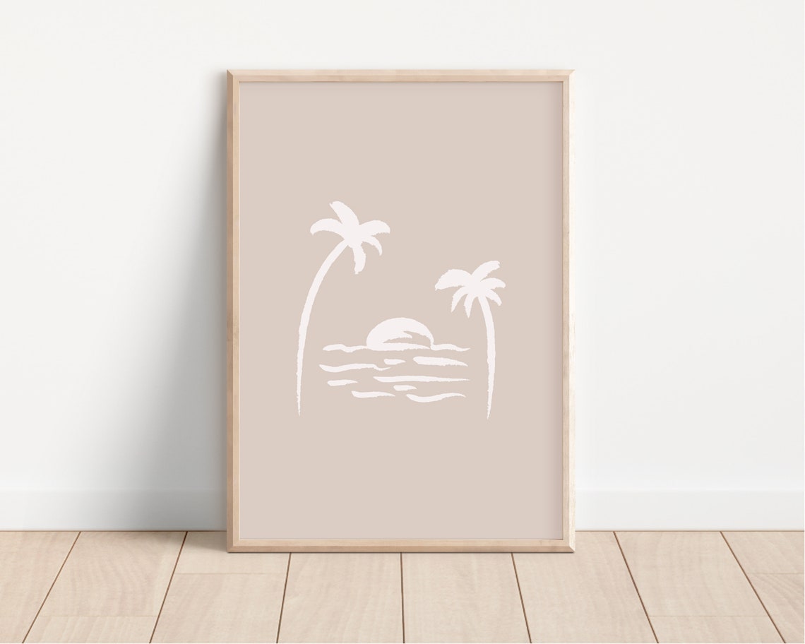 Beige Palm Tree Sunset Beach Minimalist Line Art Coastal Poster - Image 2