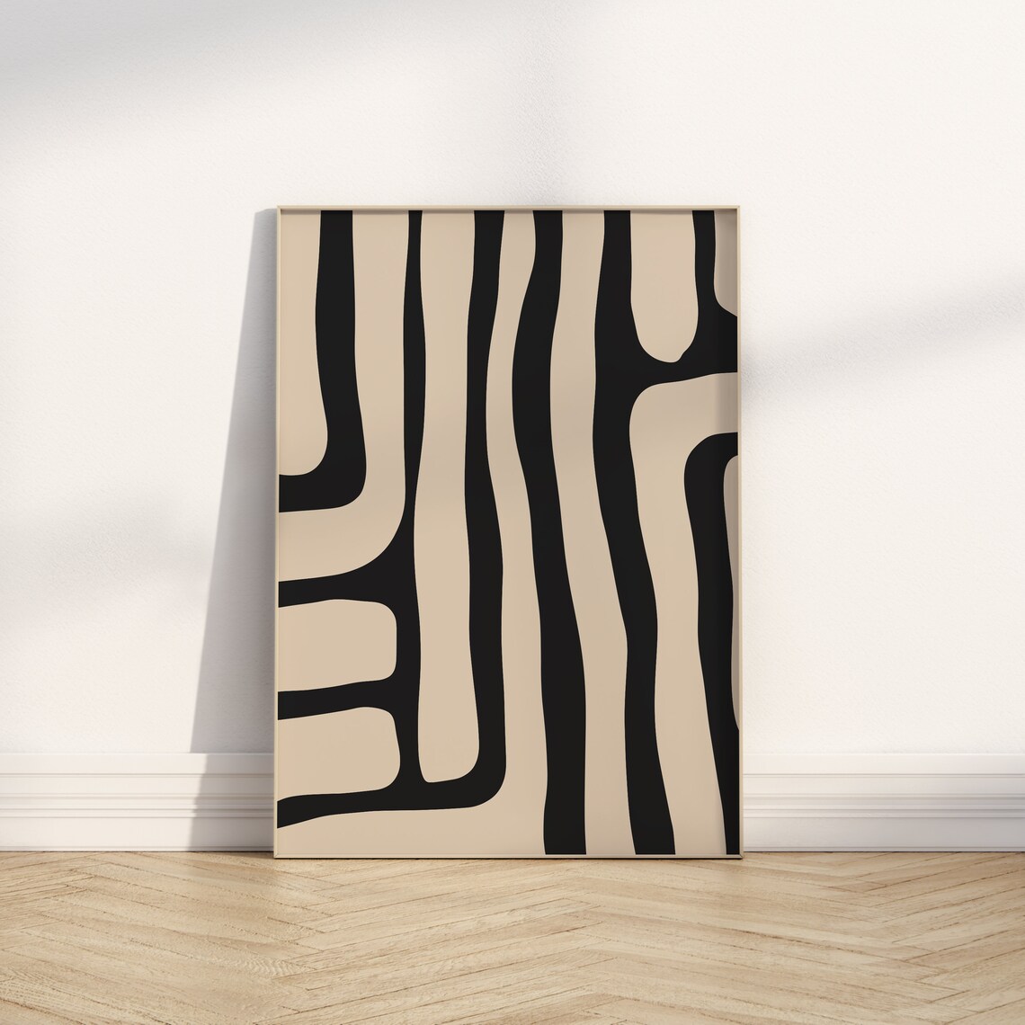 Beige Black Modern Abstract Art Print, Minimalist