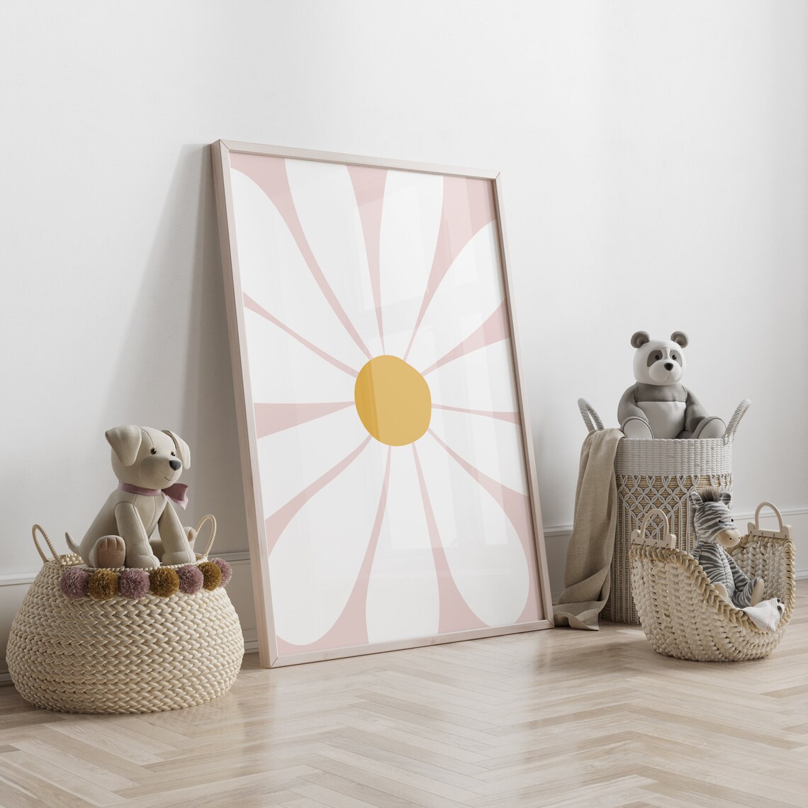 Large White Daisy Yellow Center on Pink Nursery Girls Room Poster - Image 3