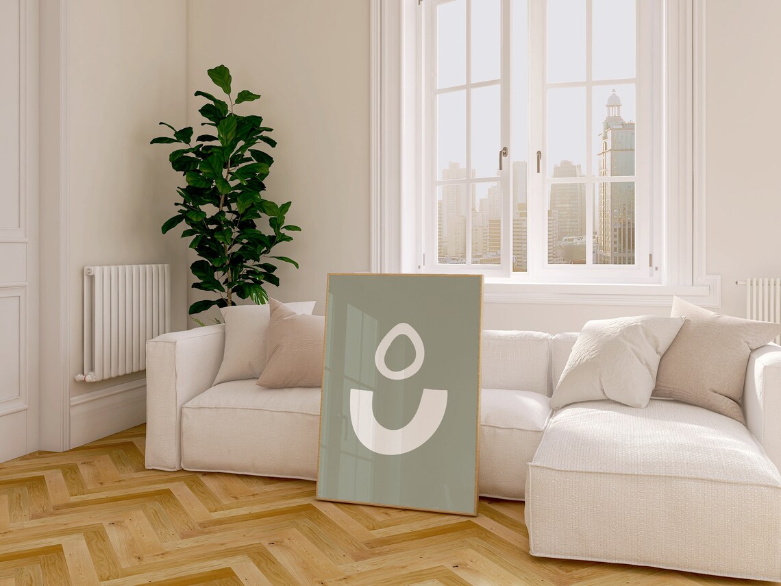 Abstract Minimalist Sage Green Beige Geometric Modern Art Poster - Image 3