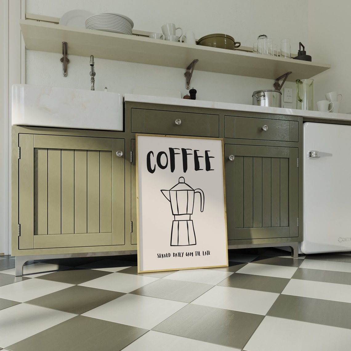 Coffee Moka Pot Served Daily Cute Retro Kitchen Cafe Wall Poster - Image 3