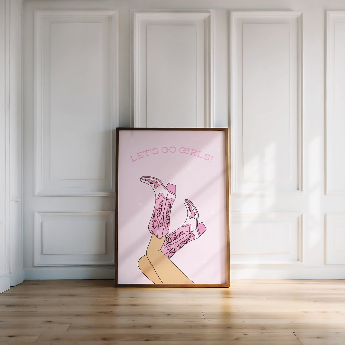 Lets Go Girls Pink Cowboy Boots Trendy Western Girls Night Poster - Image 3