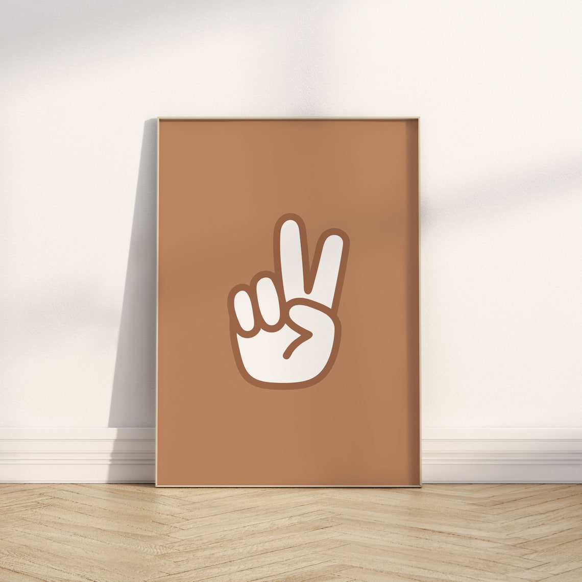 Caramel Peace Sign Hand White Graphic Retro Minimalist Art Poster - Image 4
