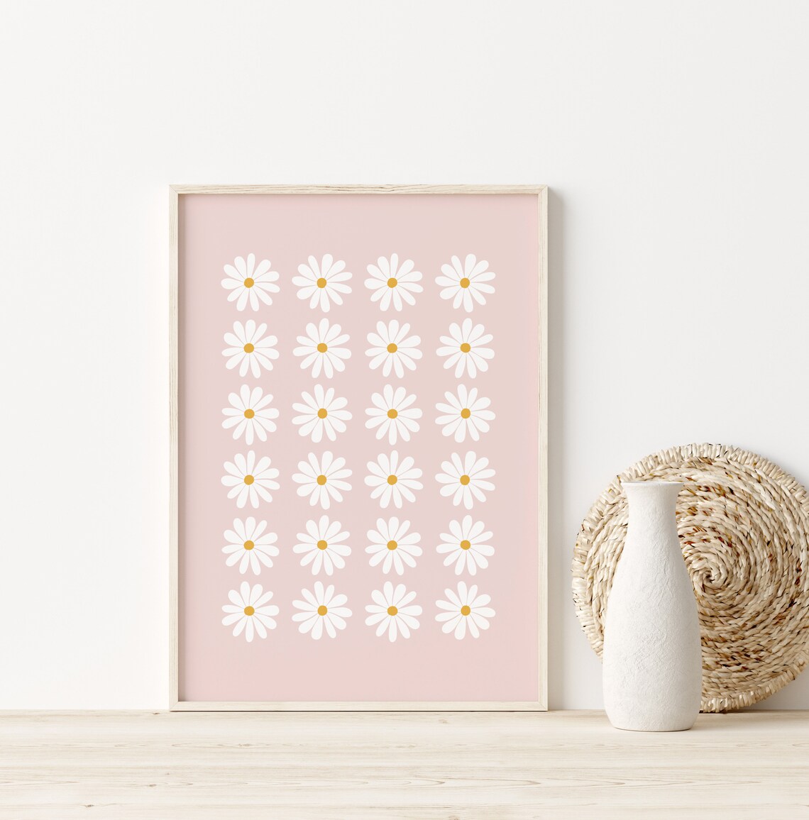 Pink Daisy Flower Grid Retro Blush Floral Minimal Girl Room Poster