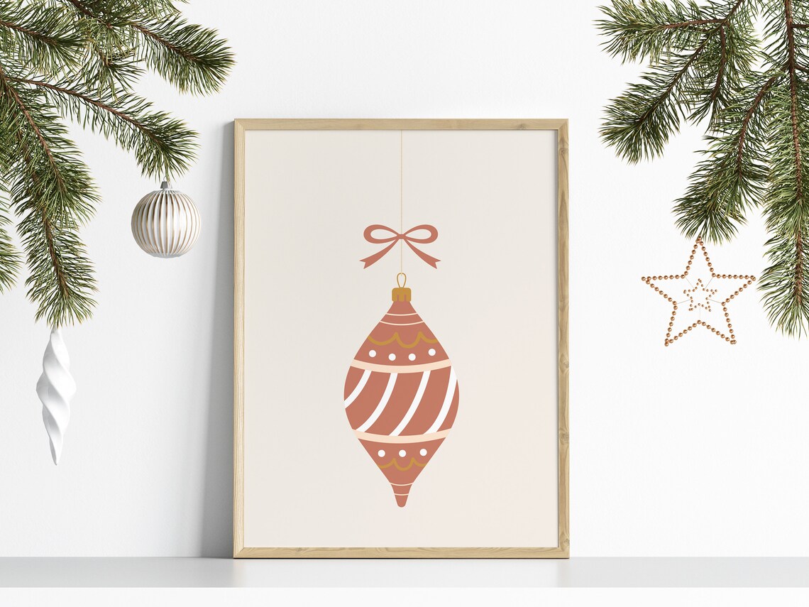 Terracotta Sage Christmas Baubles Hanging Ornament Holiday Poster - Image 2