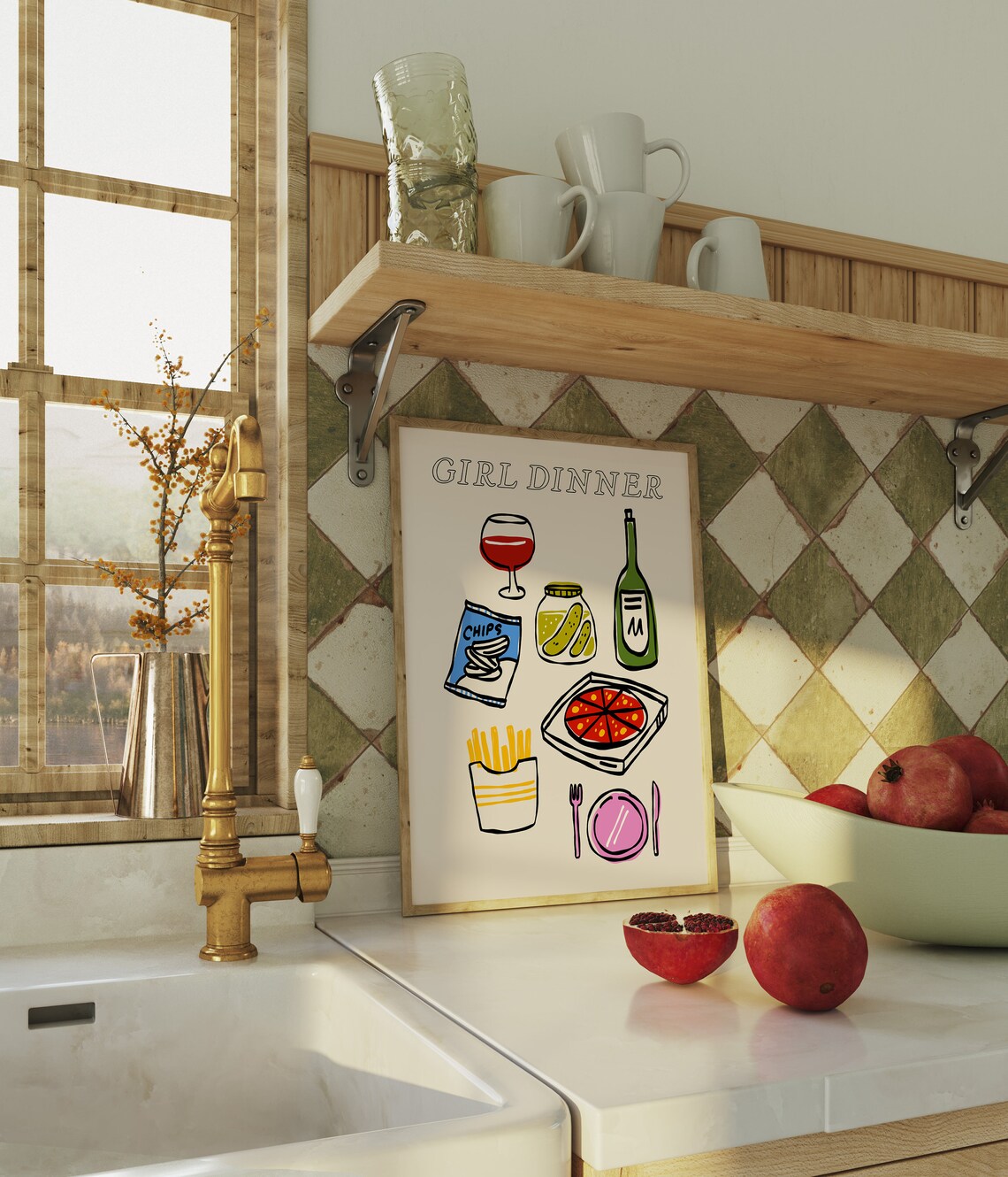 Girl Dinner Hand Drawn Snacks Funny Colorful Kitchen Wall Poster - Image 3