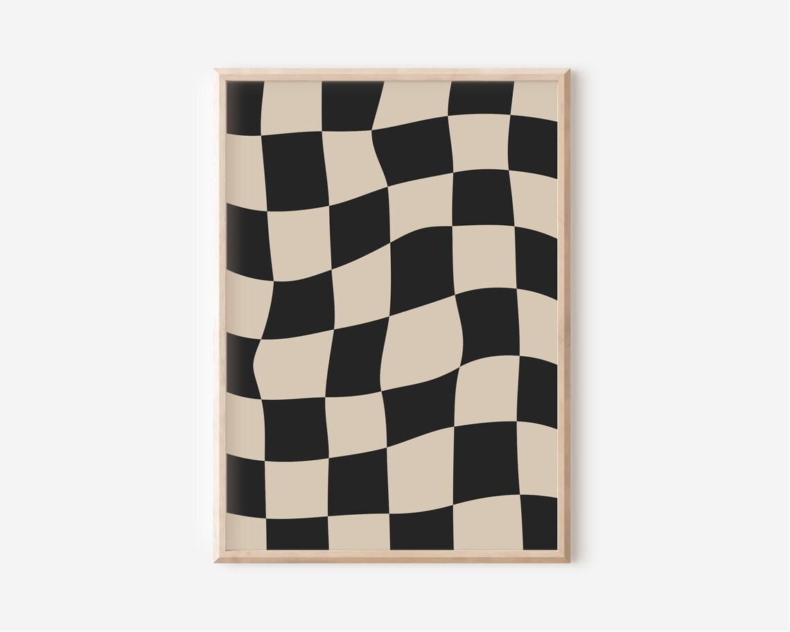 Neutral Beige Checkered Print, Checkerboard Art Print - Image 3