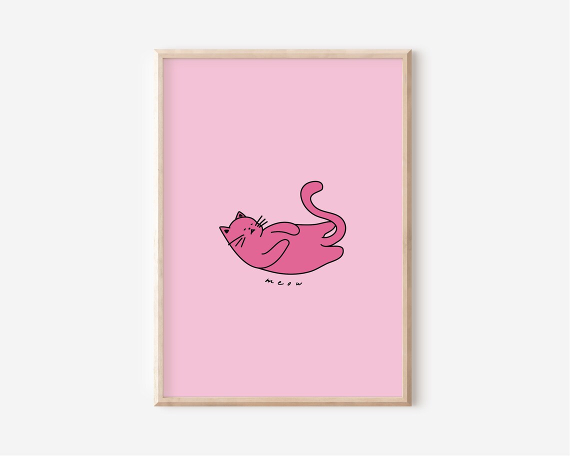 Cute Cat Print, Quirky Preppy Y2K Poster - Image 2