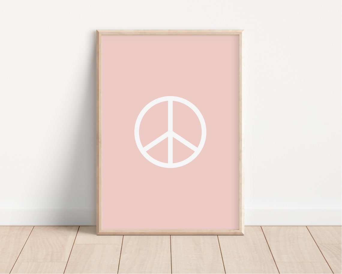 White Peace Sign Blush Pink Minimalist Modern Room Decor Poster