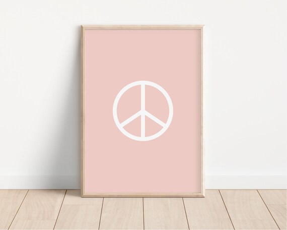 White Peace Sign Blush Pink Minimalist Modern Room Decor Poster