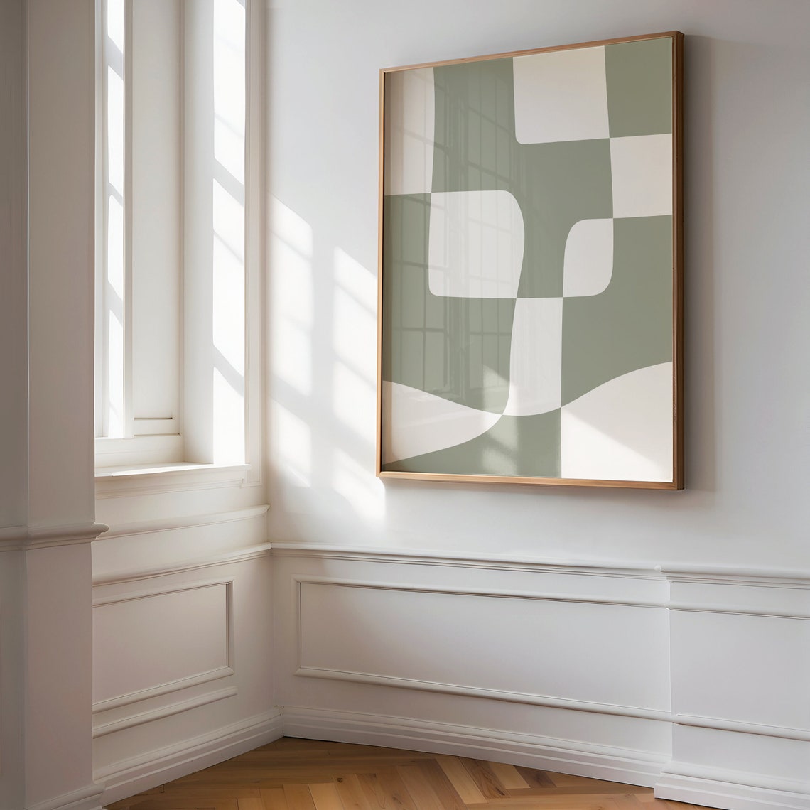 Sage Green White Geometric Rounded Shapes Abstract Neutral Art Poster - Image 3