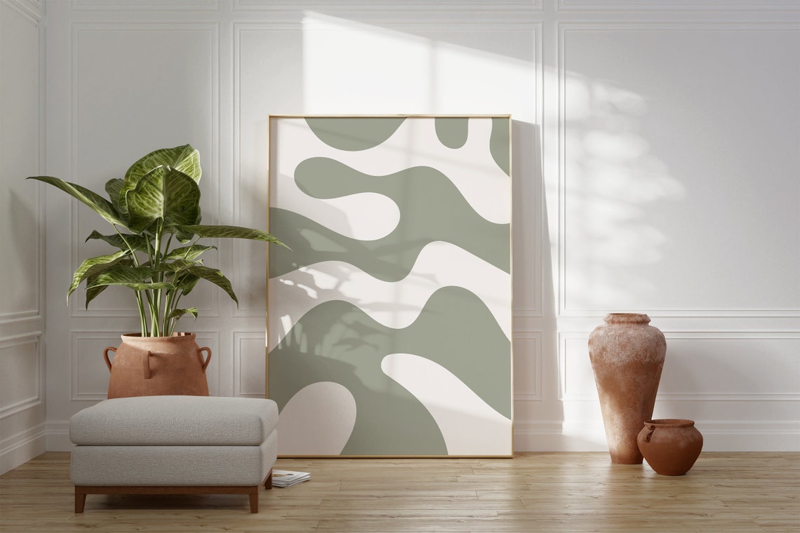 Abstract Wavy Sage Green Organic Horizontal Modern Wall Decor Poster - Image 2