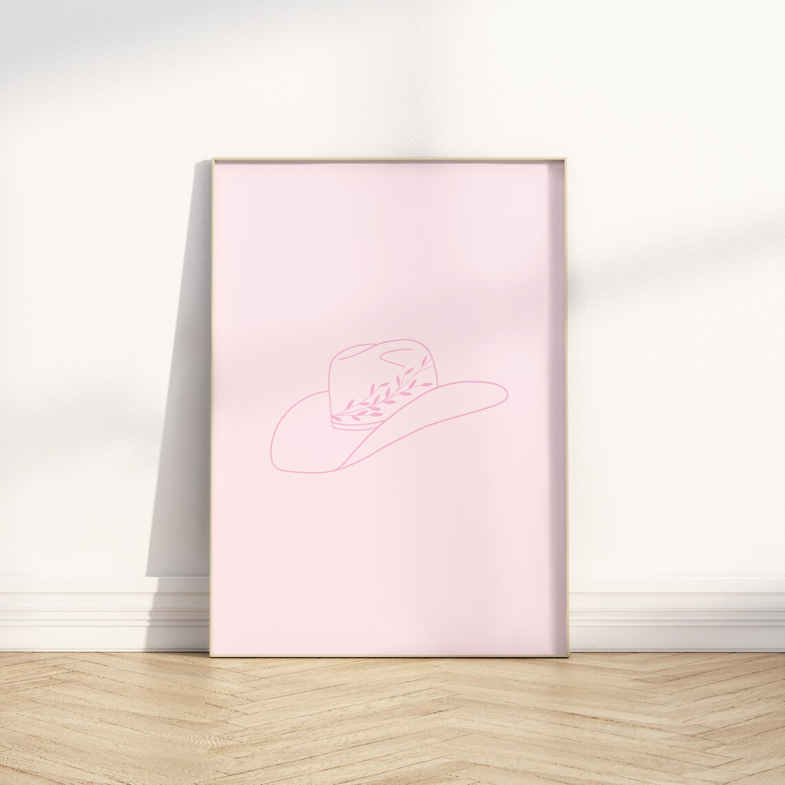 Pink Cowboy Hat Line Art Western Coastal Cowgirl Dorm Poster