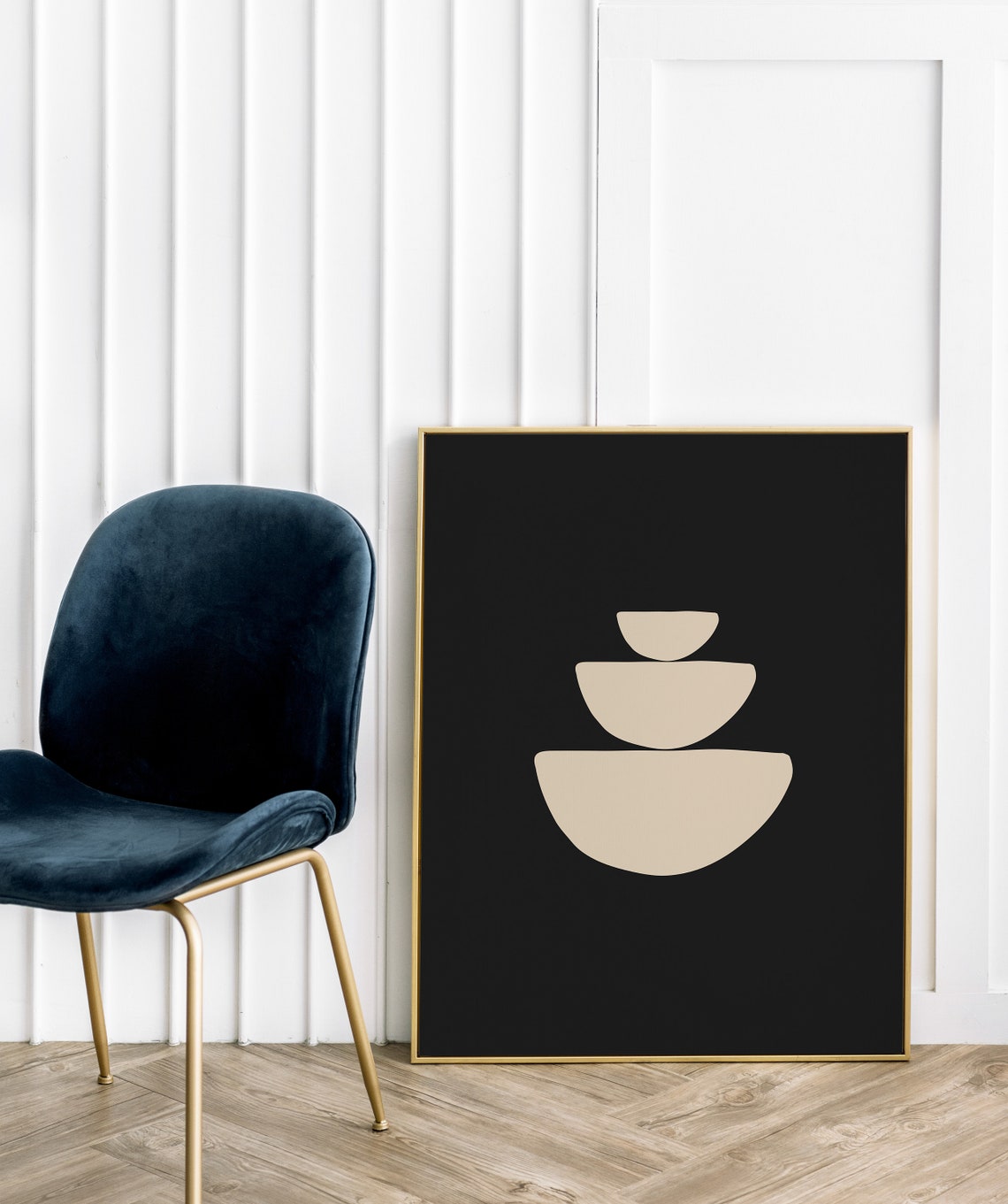 Black Beige Stacked Bowls Minimalist Japandi Modern Decor Poster - Image 2