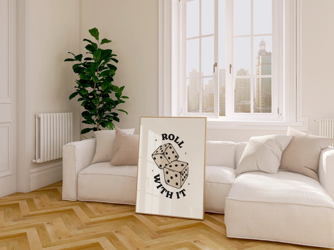 Roll With It Retro Dice Graphic Black Cream Game Night Poster - Image 2
