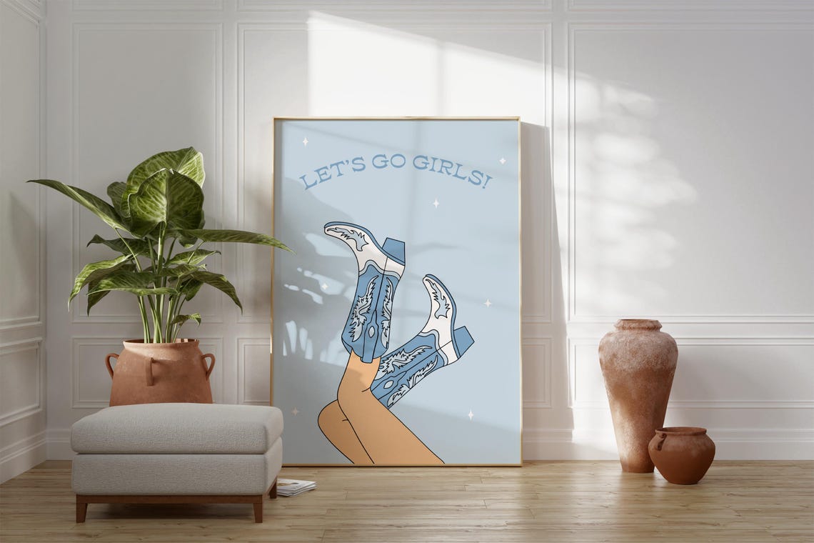 Lets Go Girls Print Cowboy Boots Print Preppy Print Trendy Wall Art Cowgirl Wall Art Blue Wall Art Disco Cowgirl Wall Art - Image 2