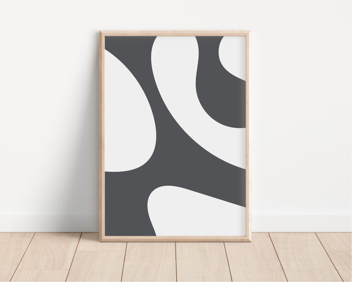 Dark Grey Abstract Organic Shapes Modern Minimalist Decor Poster - Image 2