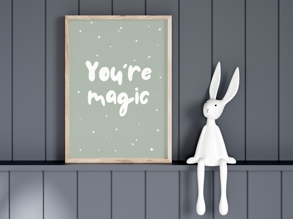Youre Magic Sage Green Starry Nursery Affirmation Quote Poster - Image 4
