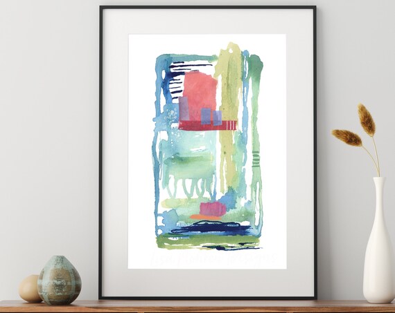 Colorful Watercolor Abstract Blue Green Pink Modern Art Print