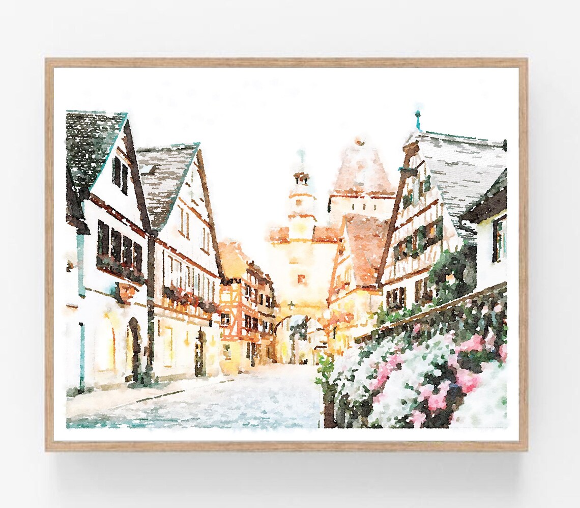Rothenburg Ob Der Tauber Germany Old Village Street Watercolor Wall Art