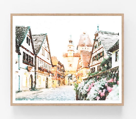Rothenburg Ob Der Tauber Germany Old Village Street Watercolor Wall Art