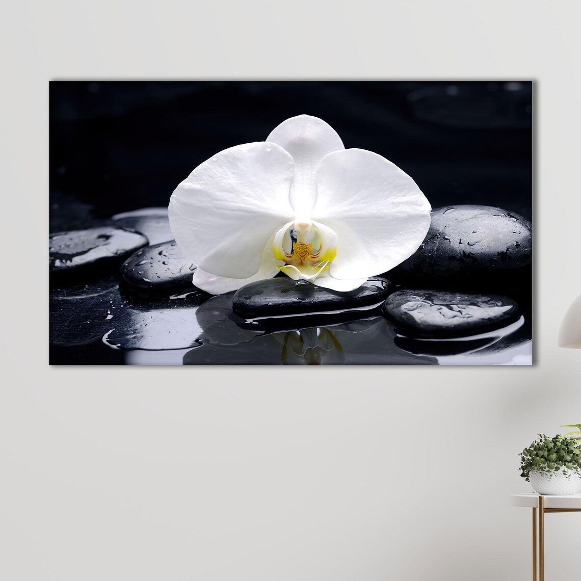 Orchid Spa Stone Canvas Art Minimalist Floral Wall Decor