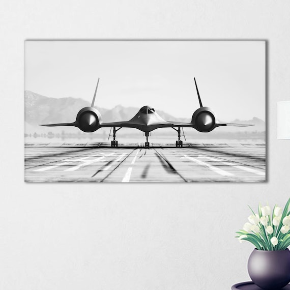 SR-71 Blackbird Spy Plane Runway Black And White Aviation Poster