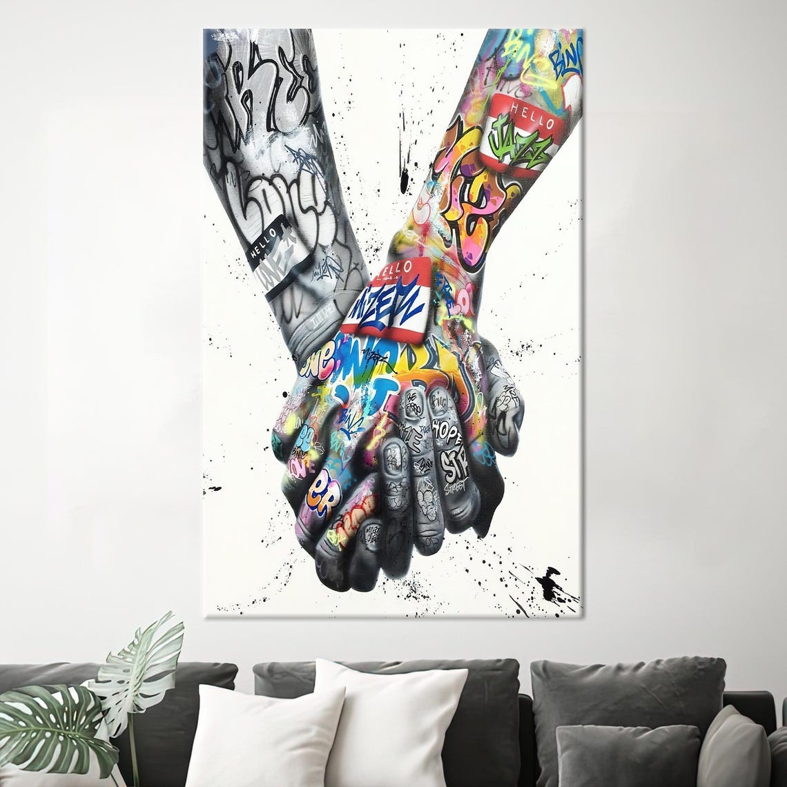 Graffiti Holding Hands Couple Street Art Urban Love Wall Art