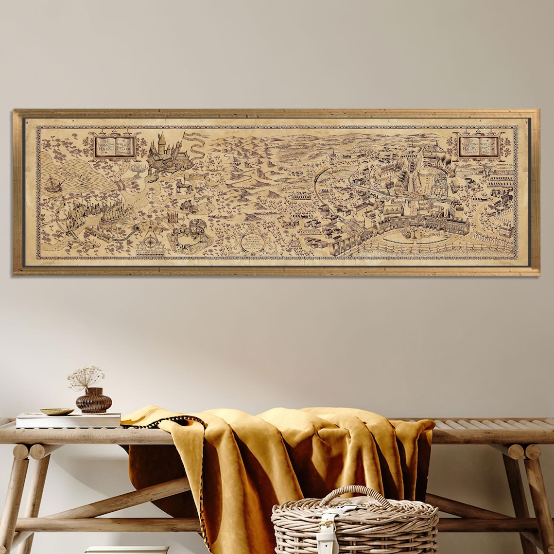 Fantasy Wizard Map Vintage Style Castle Village Art Print