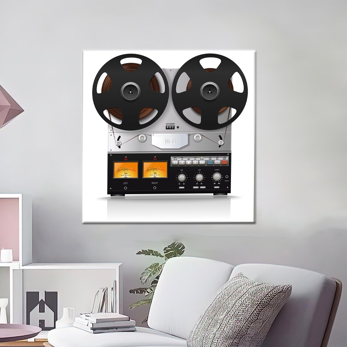 Vintage Bobbin Tape Recorder Art Print, Music Room