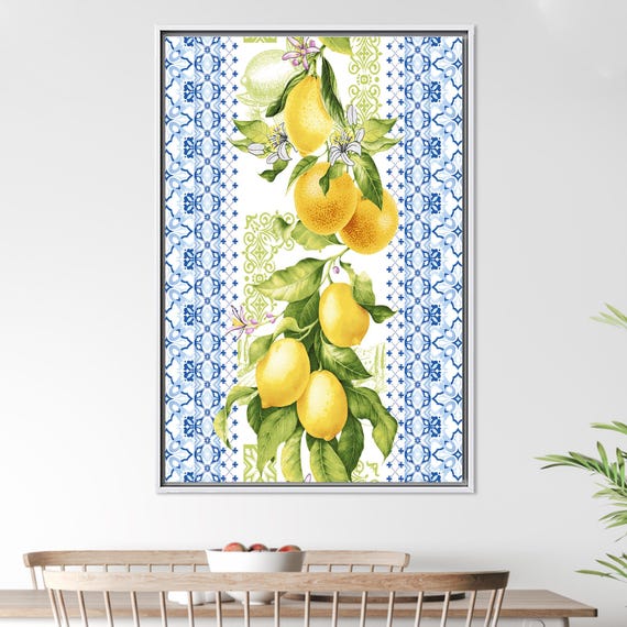 Lemon Pattern Art Print, Modern Kitchen Decor