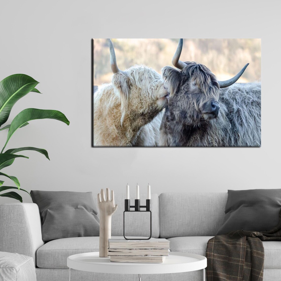 Highland Cow Bohemian Living Room Wall Art Print